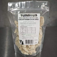 Tummyum Chicken Tender Chunk Bites in a clear stand-up pouch with its label