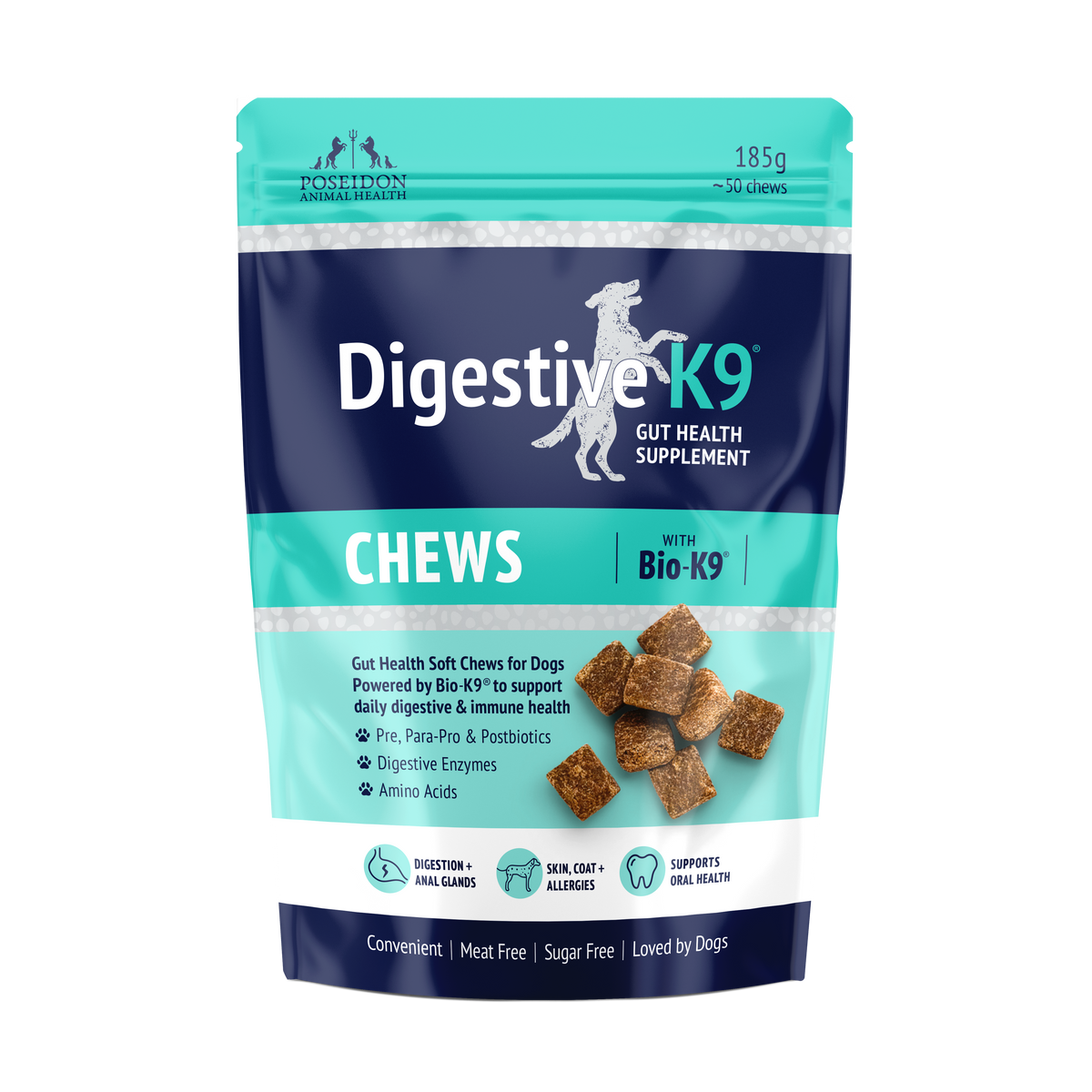 Poseidon Digestive-K9 Chews 185g pack front of pack