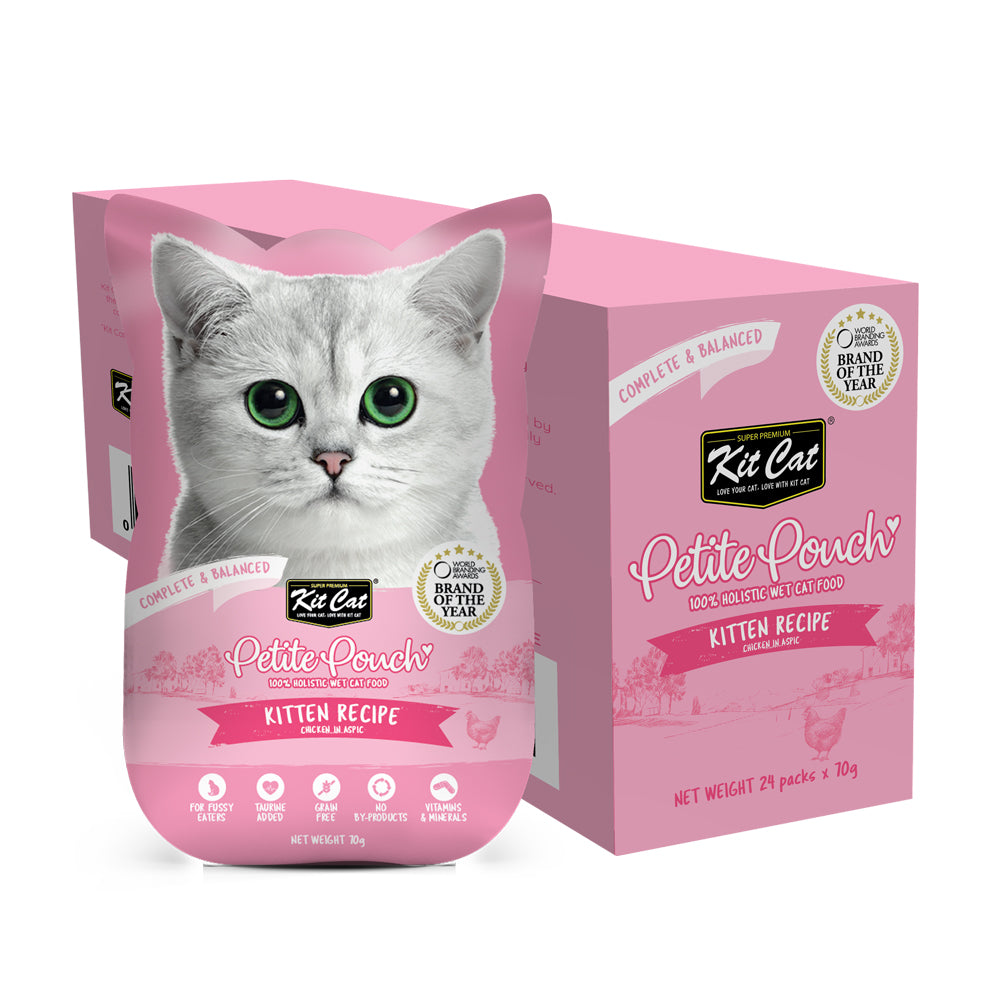 Kit Cat Petite Pouch Kitten Chicken 70g display box of 24 pouches