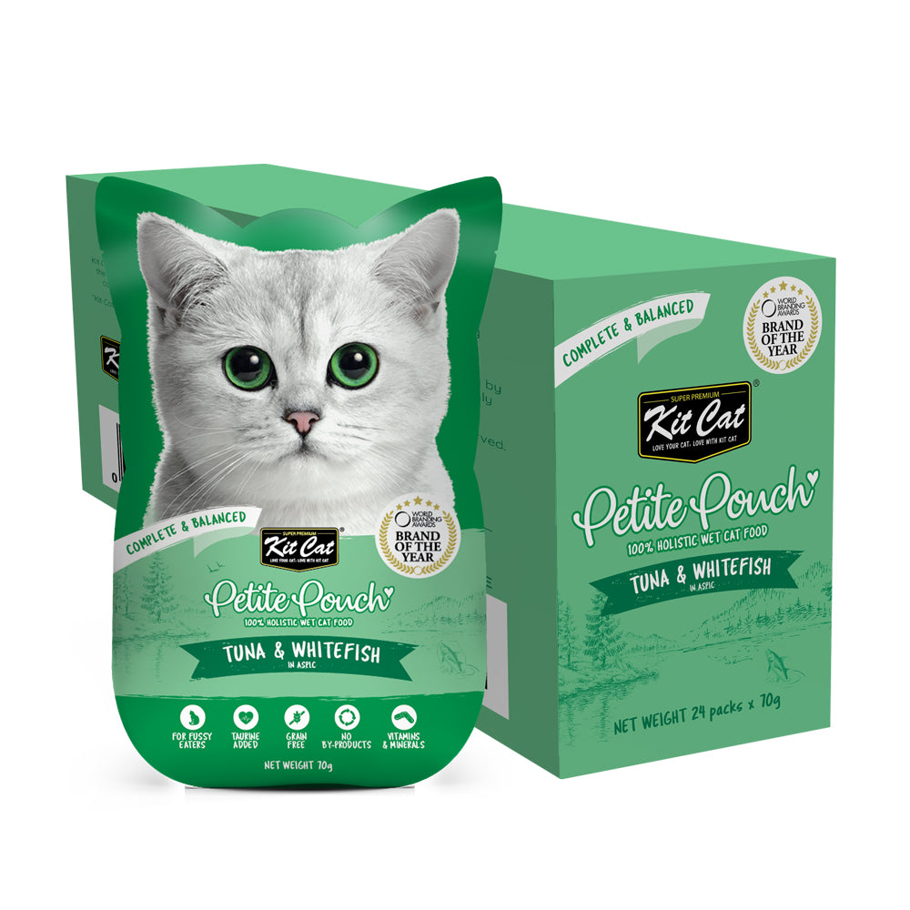 Kit Cat Petite Pouch Tuna & Whitefish 70g display box of 24 pouches