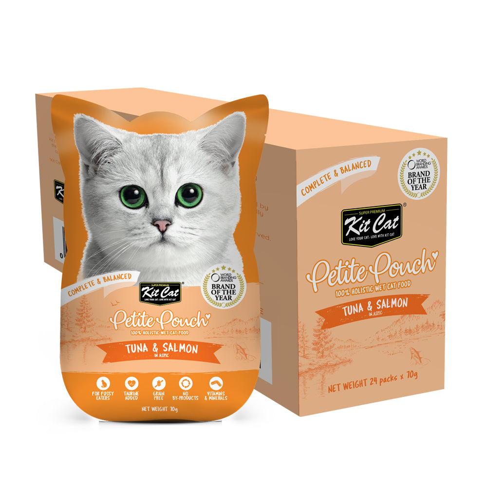 Kit Cat Petite Pouch Tuna & Salmon 70g display box of 24 pouches