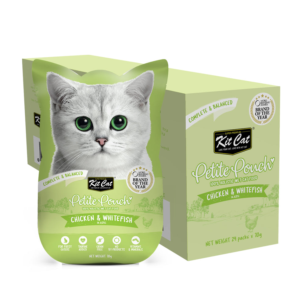 Kit Cat Petite Pouch Chicken & Whitefish 70g display box of 24 pouches