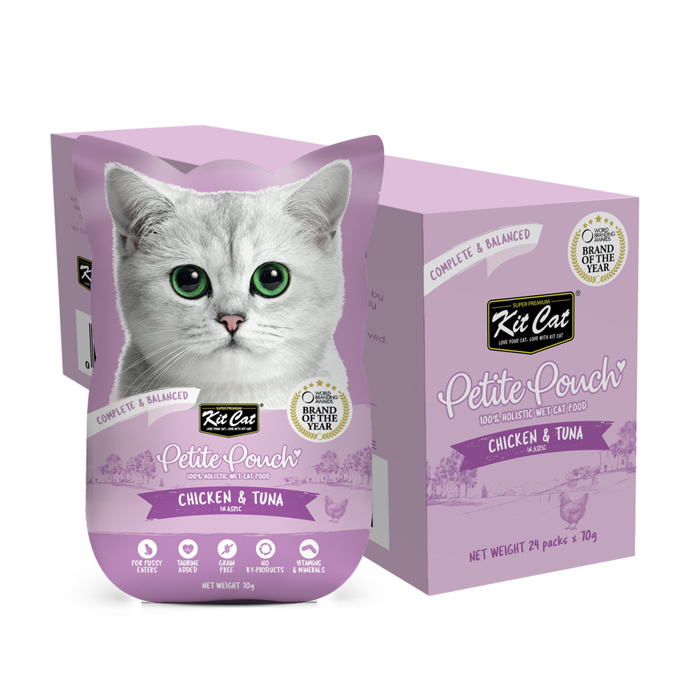 Kit Cat Petite Pouch Chicken & Tuna 70g display box of 24 pouches