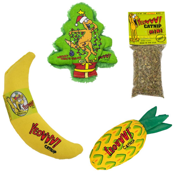 Yeowww! Catnip Cat Toys - Kris Krinkle Gift Bundles with 3 Cat Toys