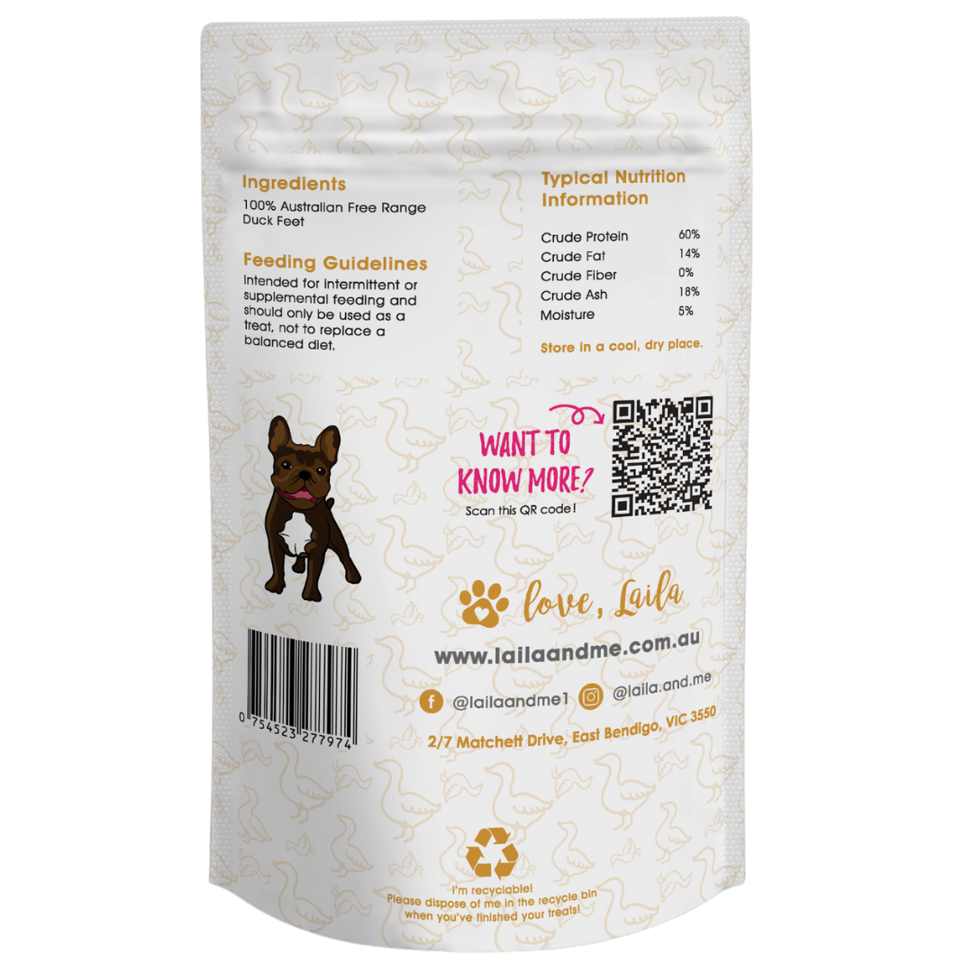 Laila & Me Dehydrated Range Dog Treats Duck Feet Crunchy
