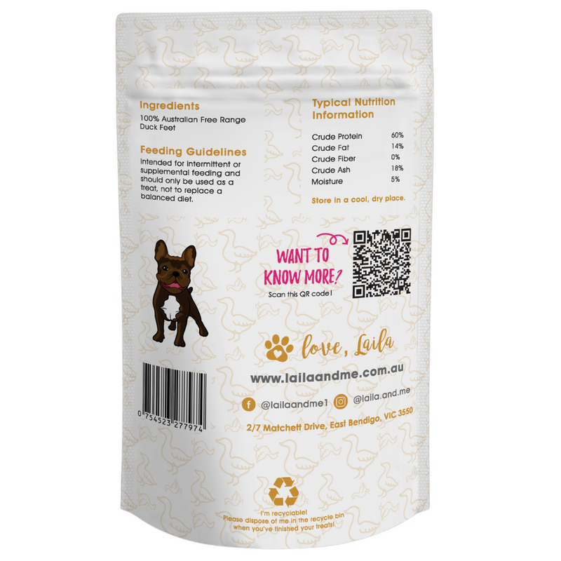 Laila & Me Dehydrated Range Dog Treats Duck Feet Crunchy
