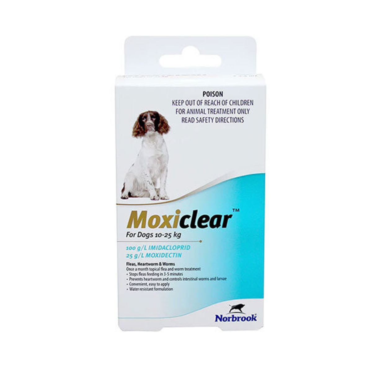 Moxiclear Spot-On for Dogs 10-25kg, blue 3 pack carton front of box