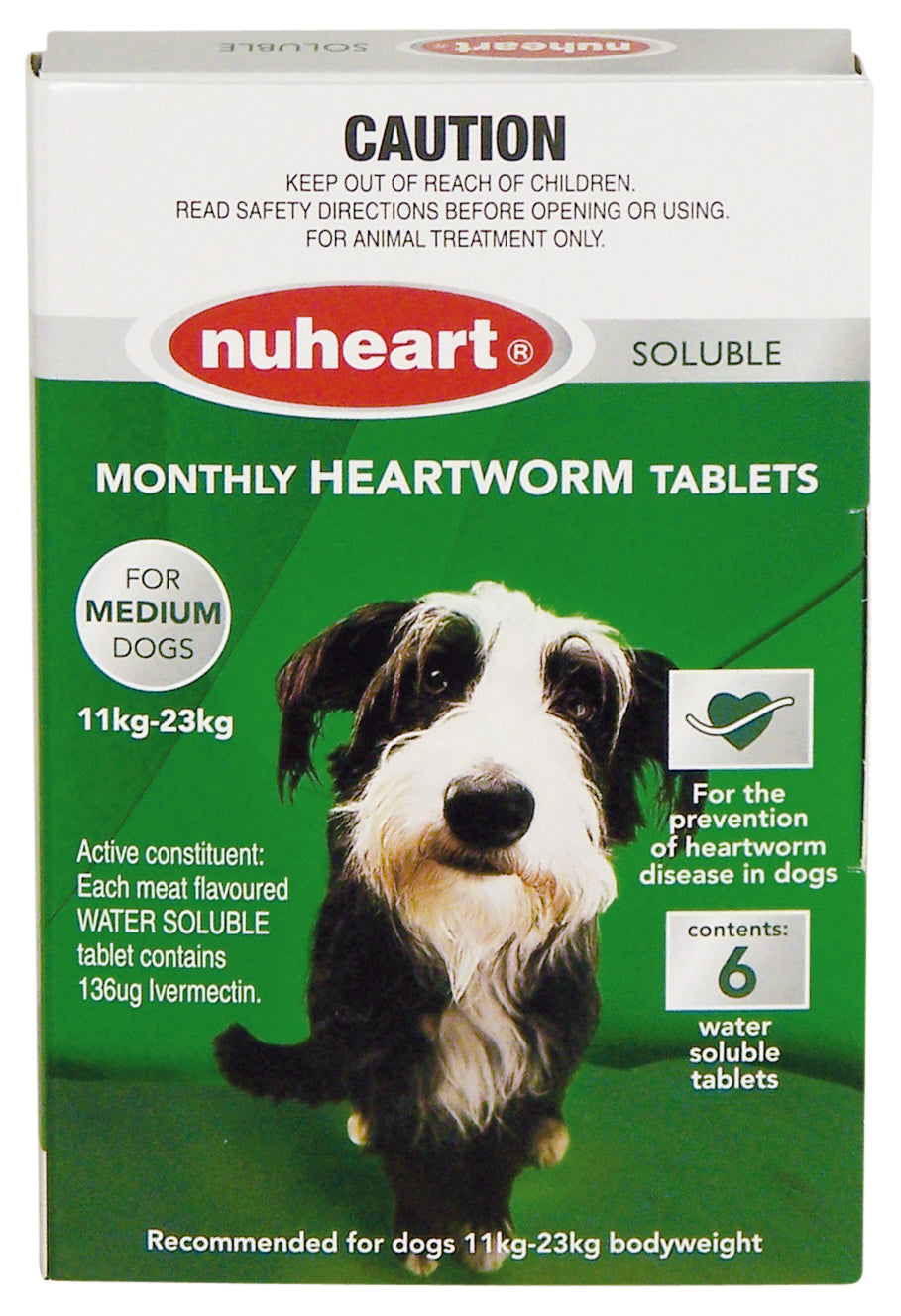 Pharmachem NuHeart Heartworm Tablets for Dogs - Medium 11-23kg (6 Pack)