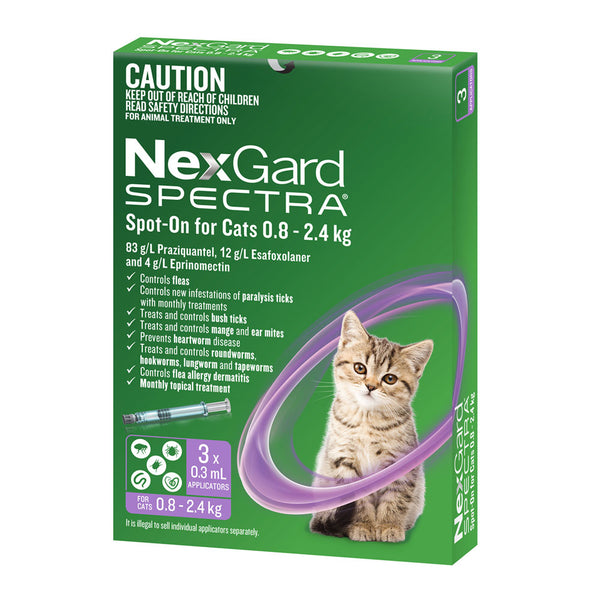 NexGard Spectra Spot-On for Cats - 3 Pack (0.8-2.4kg) | PeekAPaw Pet Supplies