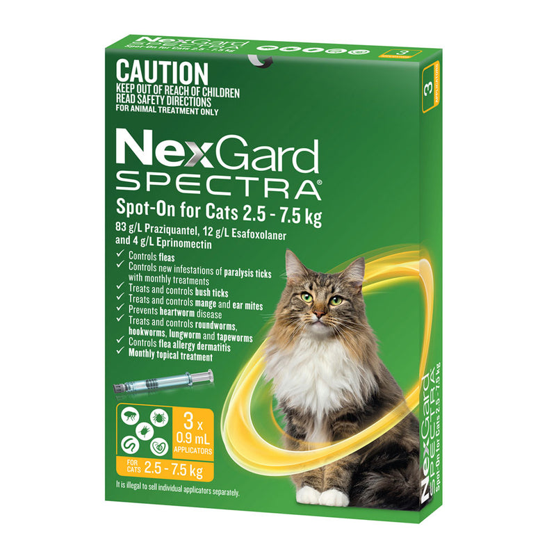 NexGard Spectra Spot-On for Cats - 3 Pack (2.5-7.5kg) | PeekAPaw Pet Supplies