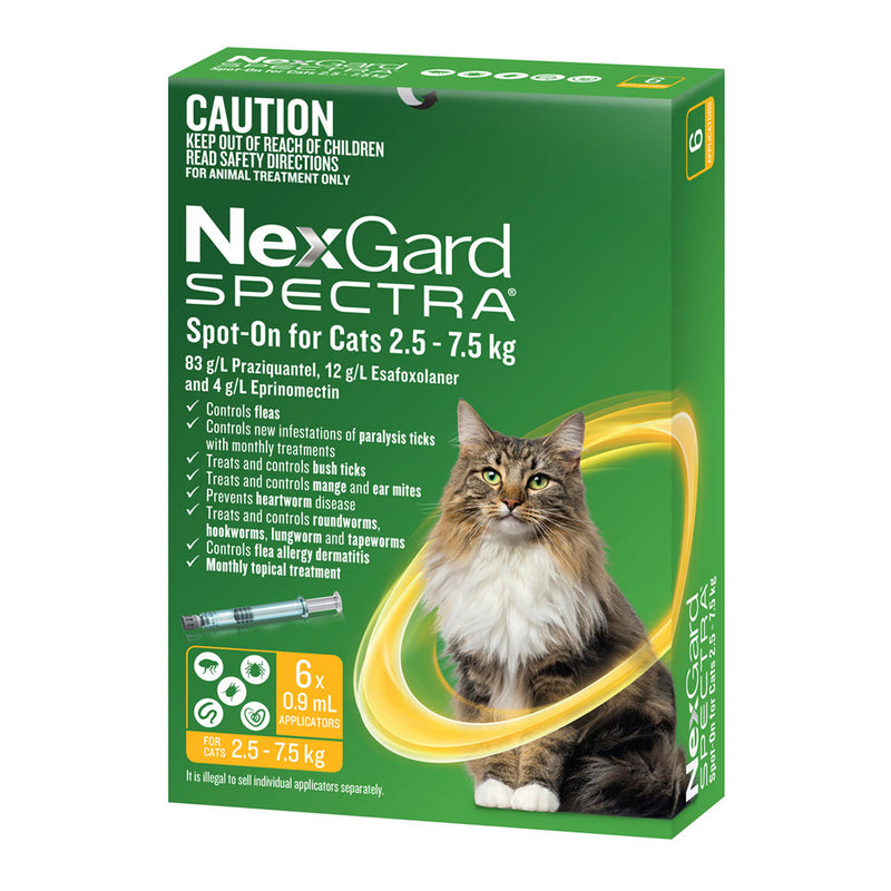 NexGard Spectra Spot-On for Cats - 6 Pack (2.5-7.5kg) | PeekAPaw Pet Supplies