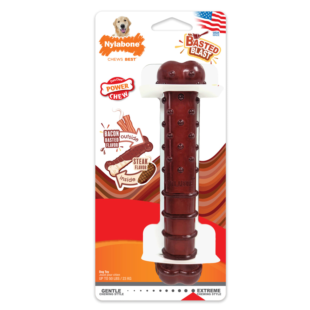 Nylabone Power Chew Dog Toy Basted Blast Bone Steak & Bacon Flavour - Large/Giant