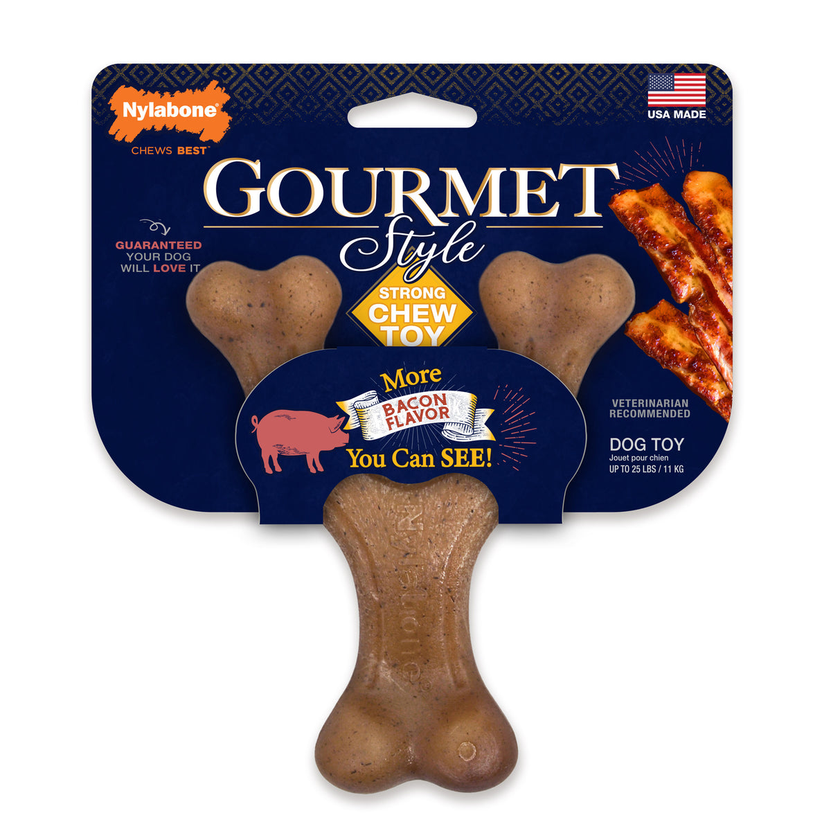 Nylabone Gourmet Style Wishbone Dog Chew Toy Bacon Flavor - Small/Regular