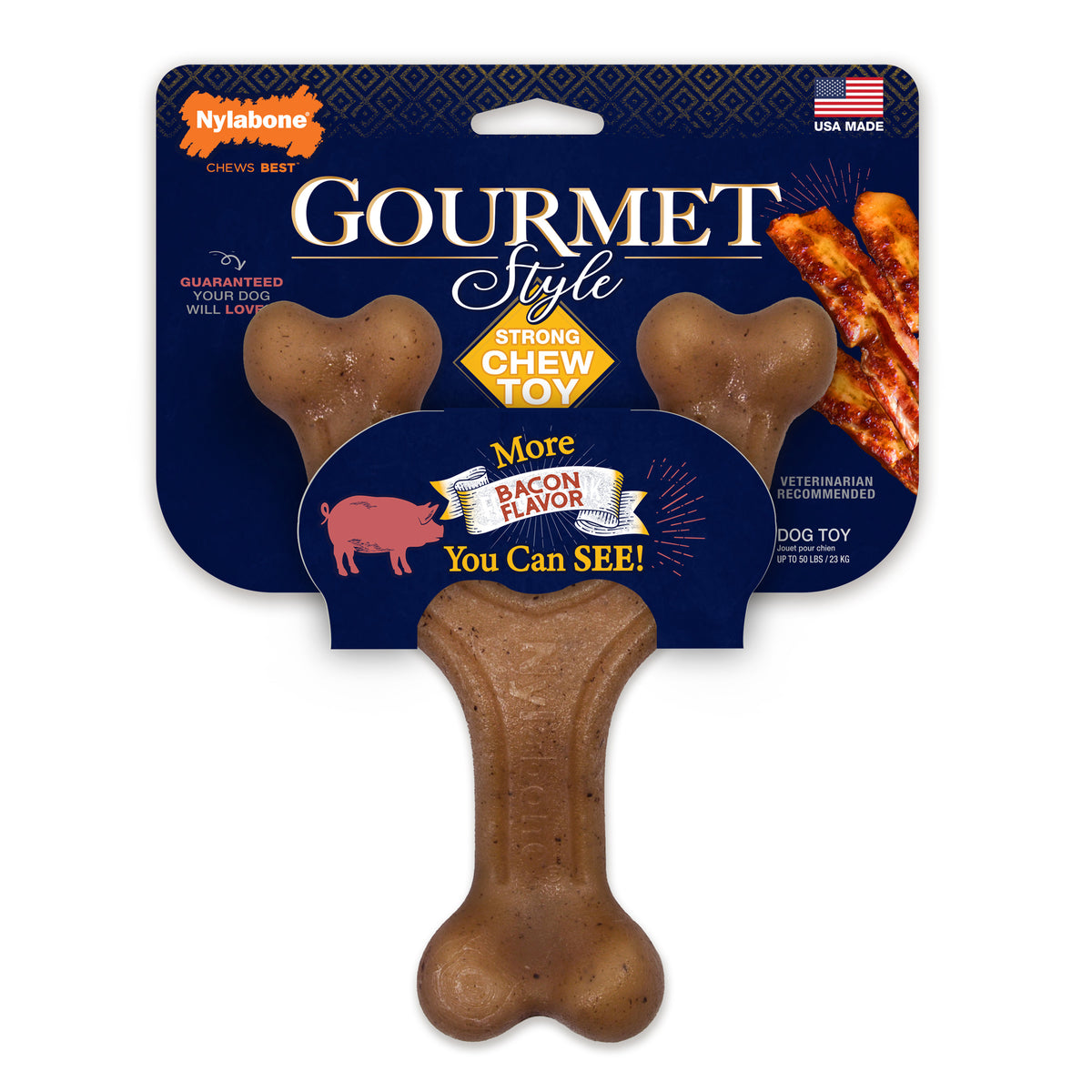 Nylabone Gourmet Style Wishbone Dog Chew Toy Bacon Flavor - Large/Giant