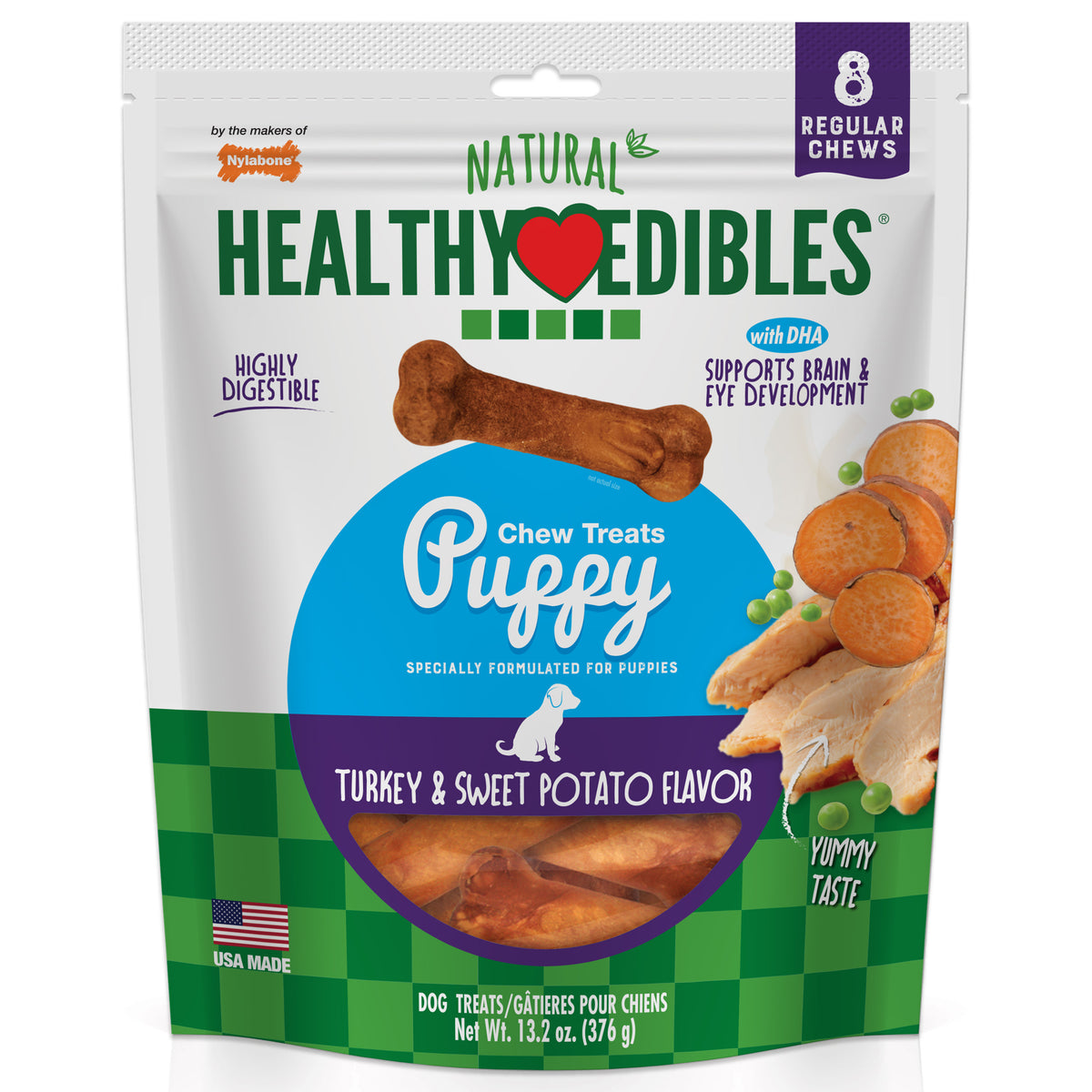 Nylabone Puppy Edibles Natural Long Lasting Puppy Chew Treats - Small/Regular 8 Packs