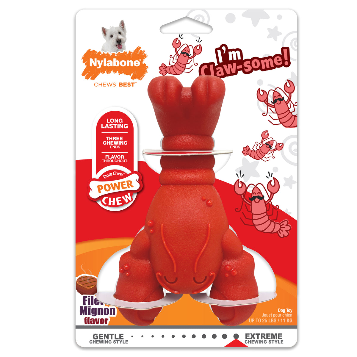 Nylabone Power Chew Lobster Dog Toy Filet Mignon Flavor - Medium/Wolf