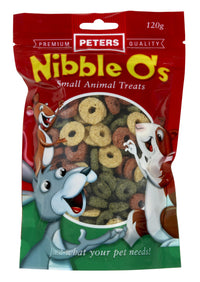Peters Nibble O's 120g pack front — maize and lucerne ring treats