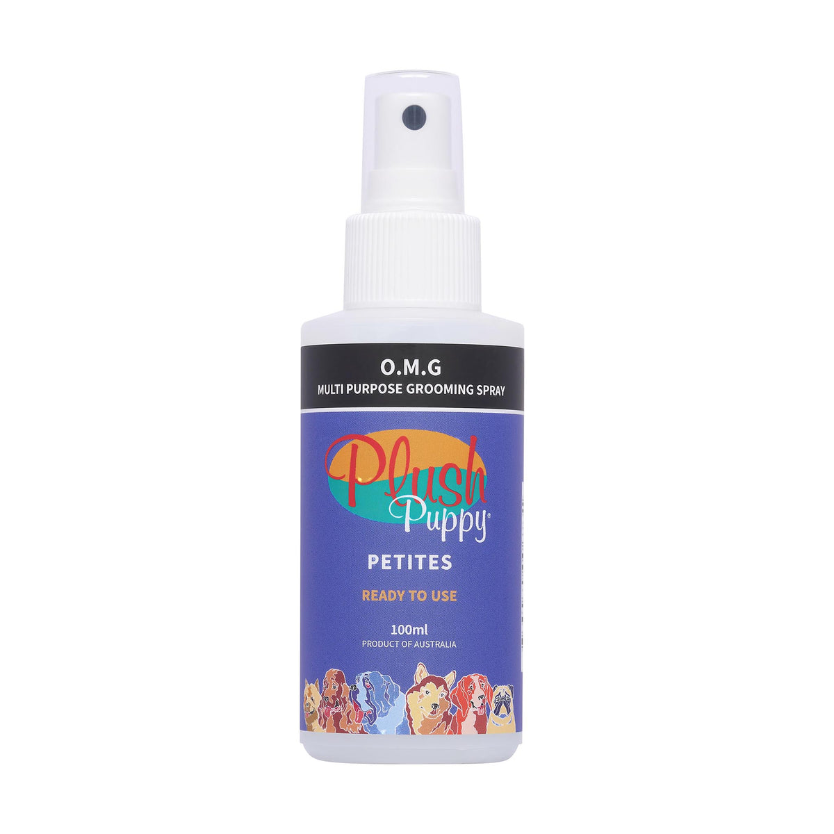 Plush Puppy O.M.G Ready To Use Grooming Spray 100ml Petite – front of bottle