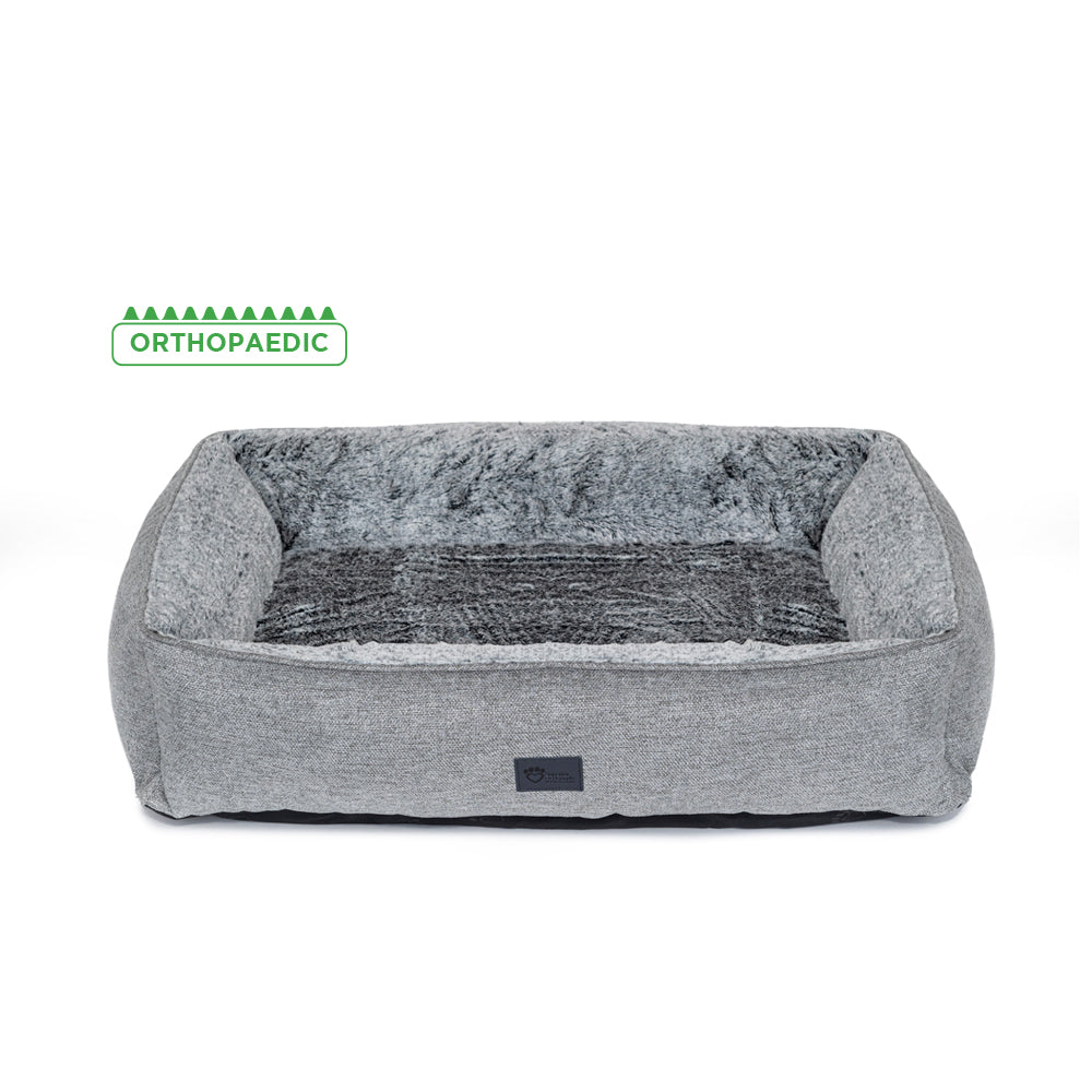 Superior Pet Goods Ortho Dog Lounger in Artic Faux Fur, alternate angle