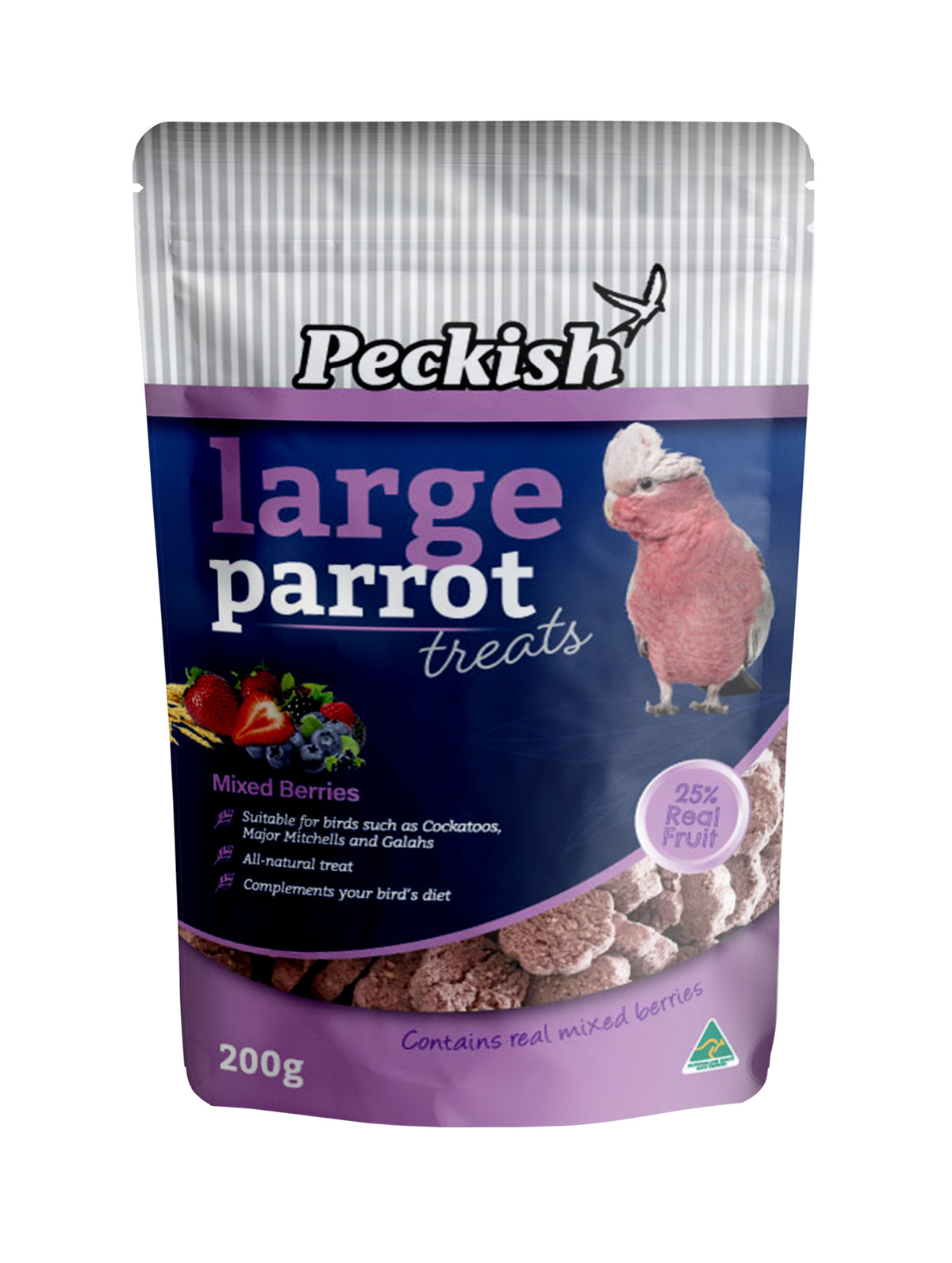 Peckish Large Parrot Mixed Berries Treats 200g pack front | PeekAPaw Pet Supplies