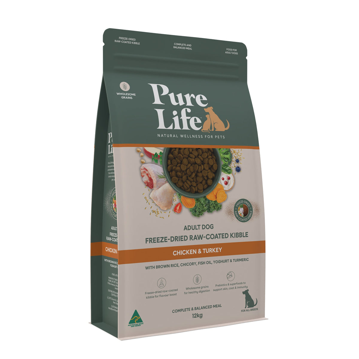 Pure Life Freeze-Dried Raw-Coated Adult Chicken & Turkey 12kg bag