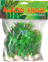 Amazon Jungle 6 x Exotic Plant Replicas aquarium plants in their header-carded bag, 10cm