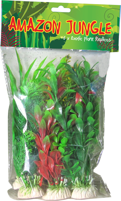 Amazon Jungle mixed plastic aquarium plants 6 pack, 20cm