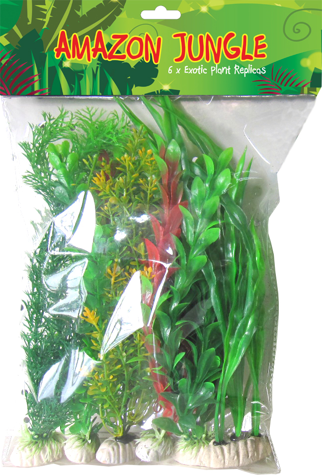 Amazon Jungle mixed plastic aquarium plants 6 pack, 30cm