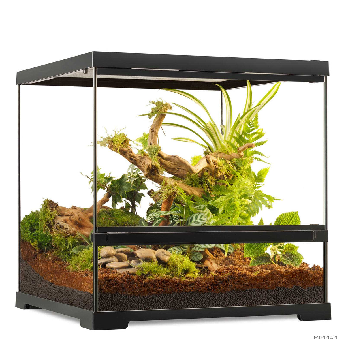 Exo Terra Pro Terrarium front view with dual-hinged glass door and low-front viewing panel