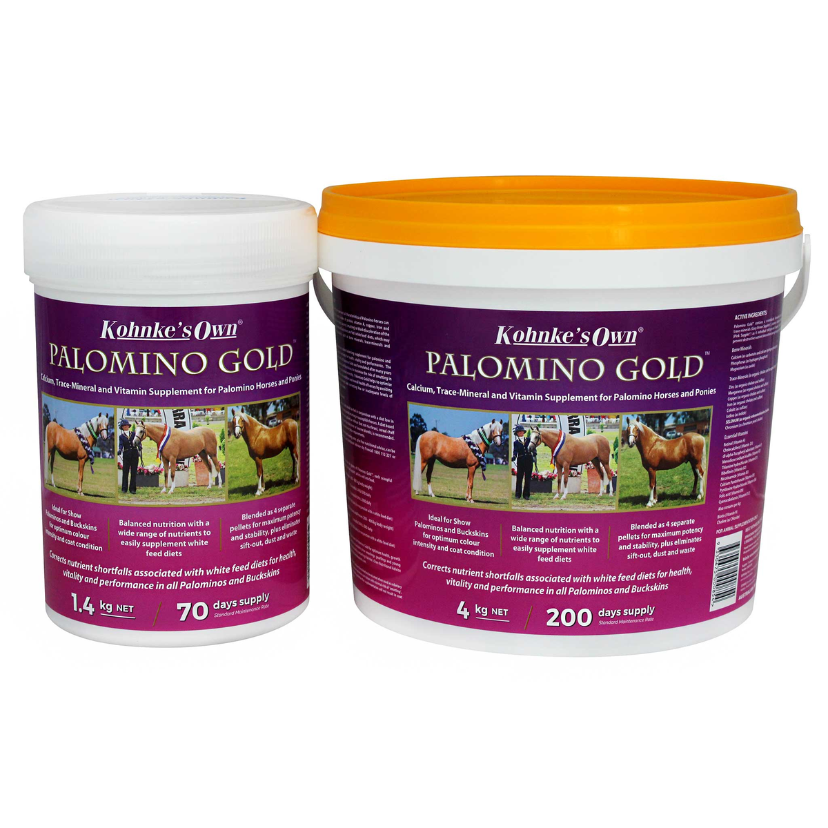 Kohnke's Own Palomino Gold coat supplement for horses, front of pack