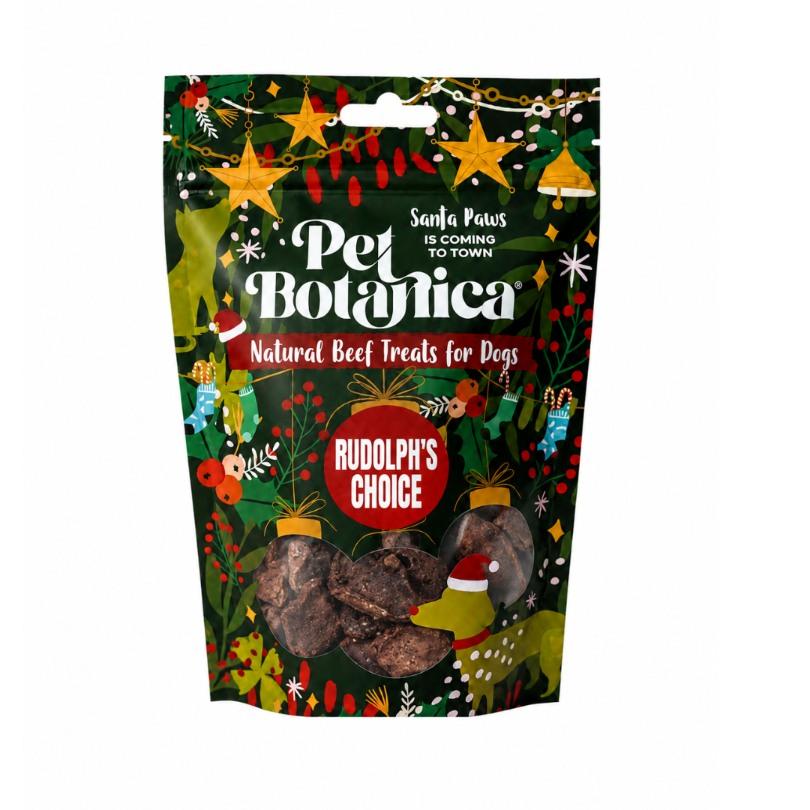 Rudolph's Choice dehydrated beef lung dog treats in a 50g Christmas pouch
