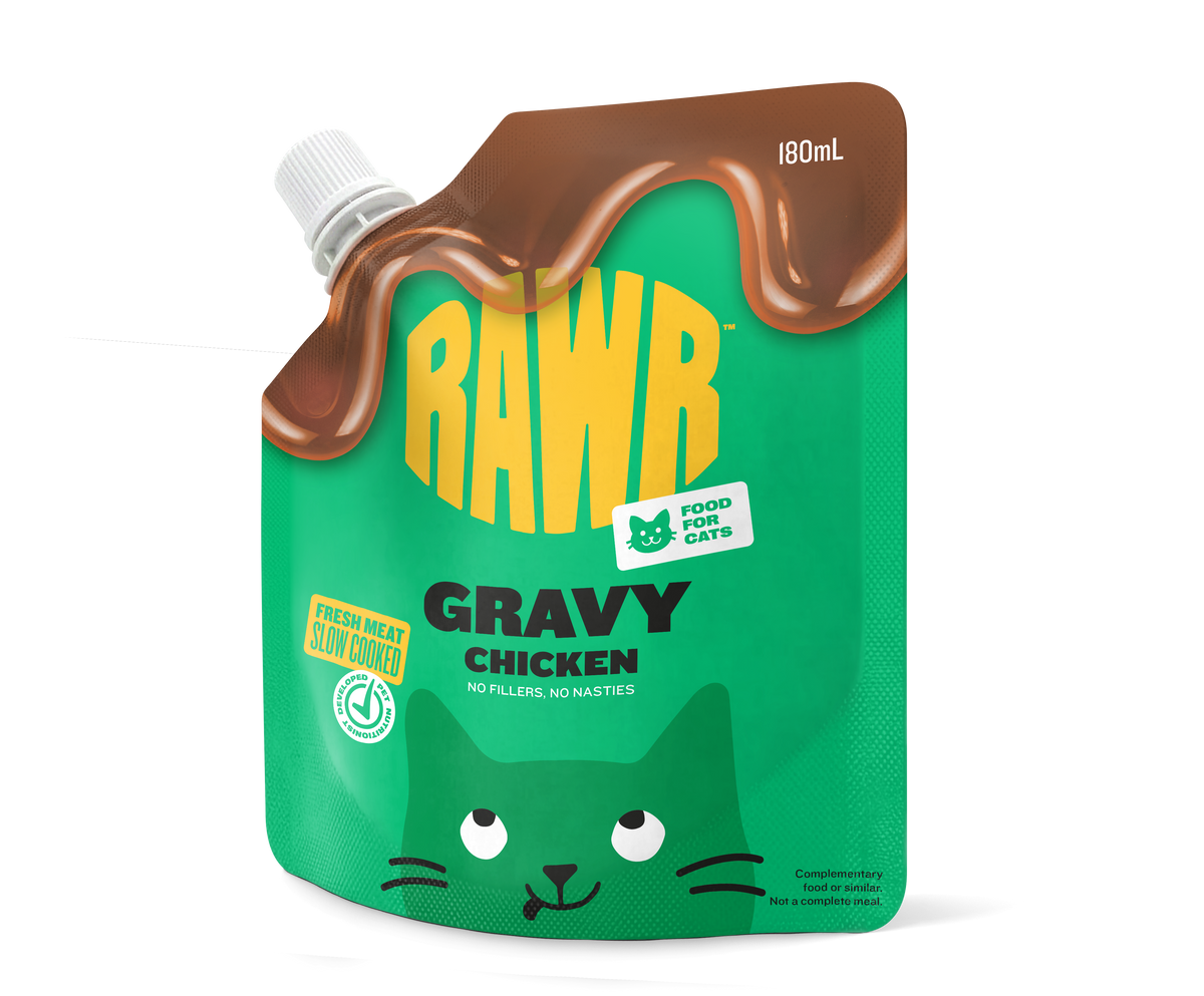 RAWR Gravy Chicken pouch front right angle view