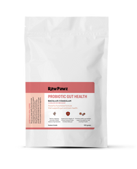 Raw Pawz Probiotic Gut Health Functional Dog Meal Topper 100g pack, front of pack