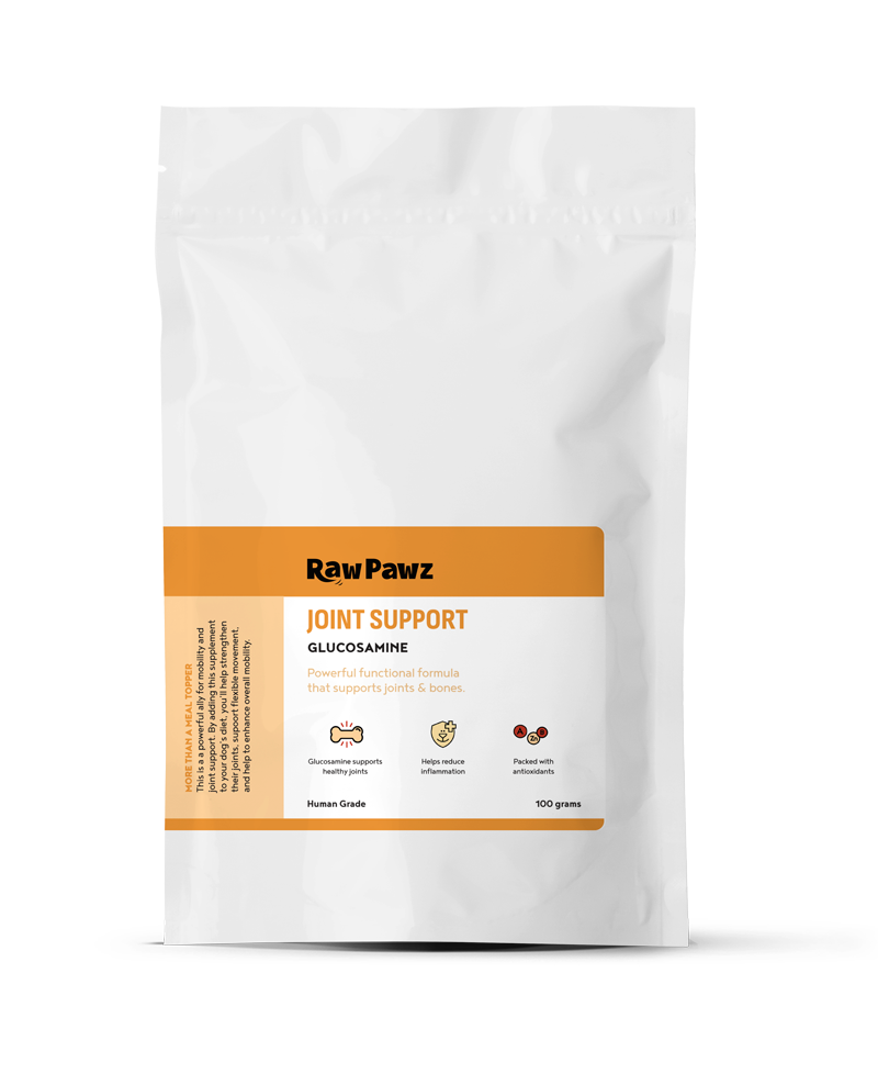 Raw Pawz Joint Support Health Functional Dog Meal Topper 100g pack, front of pack