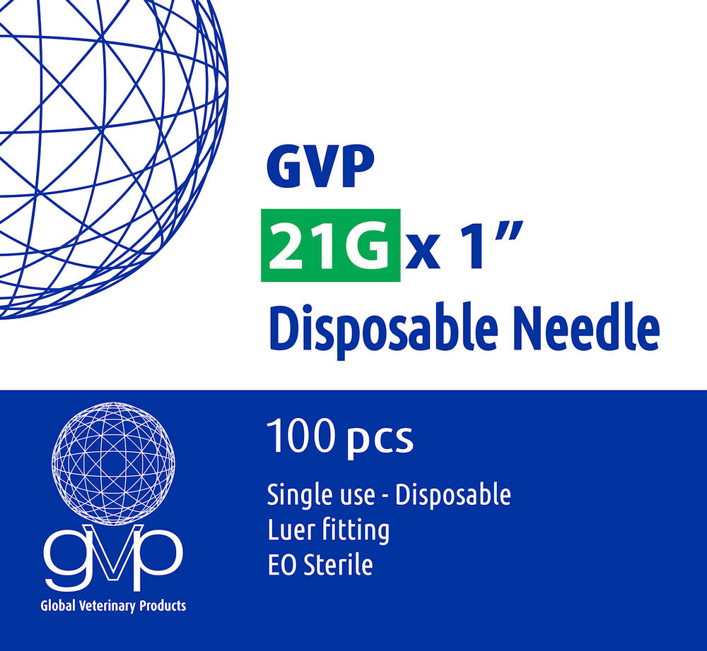 GVP Hypodermic Needles - 21G x 25mm, Box of 100