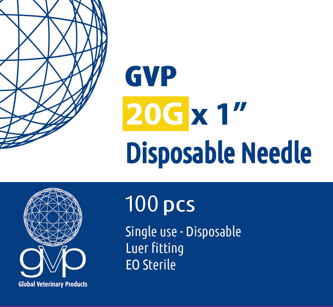GVP Hypodermic Needles - 20G x 25mm, Box of 100