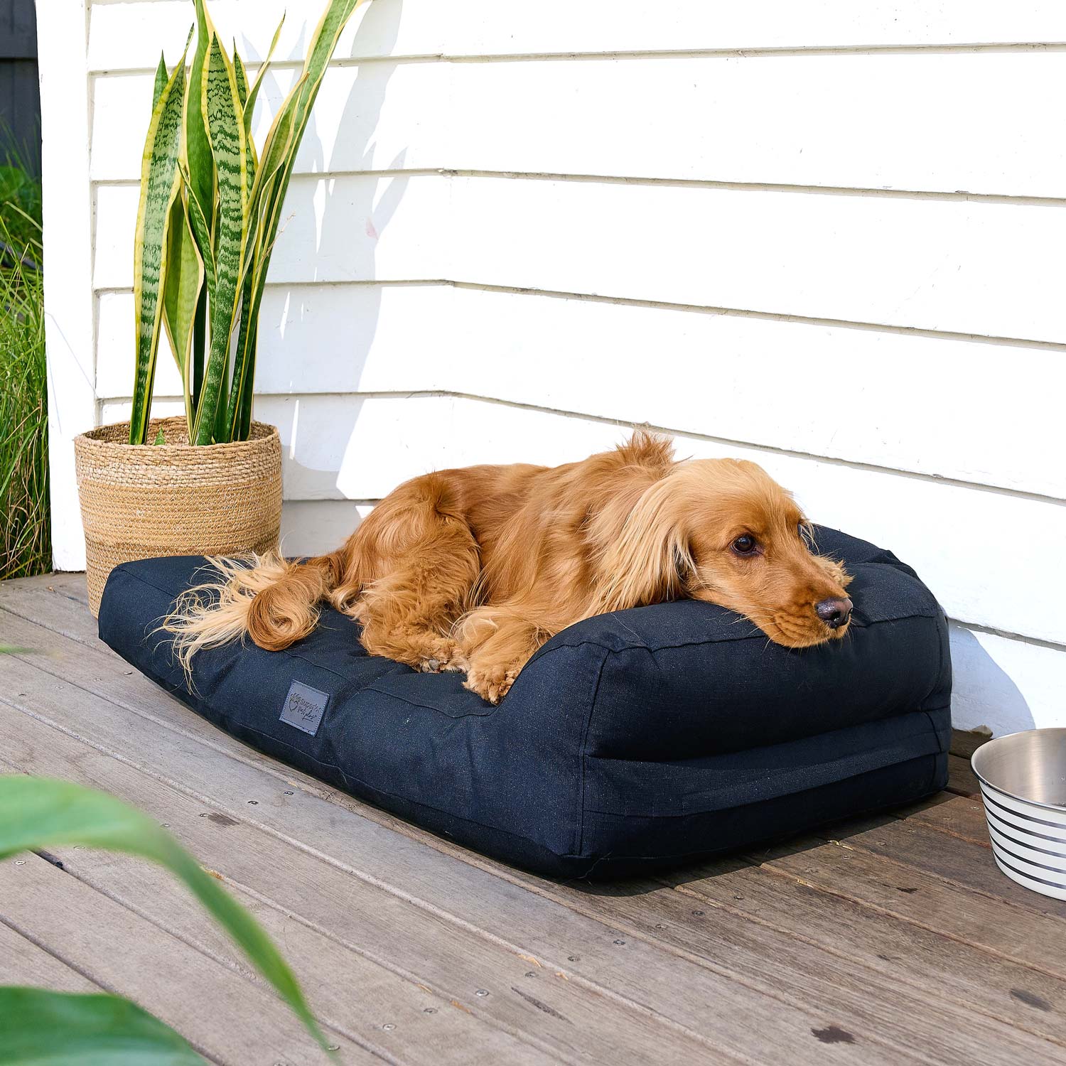 Dog resting on a Superior Pet Goods SnugSide Crate Dog Bed Ripstop