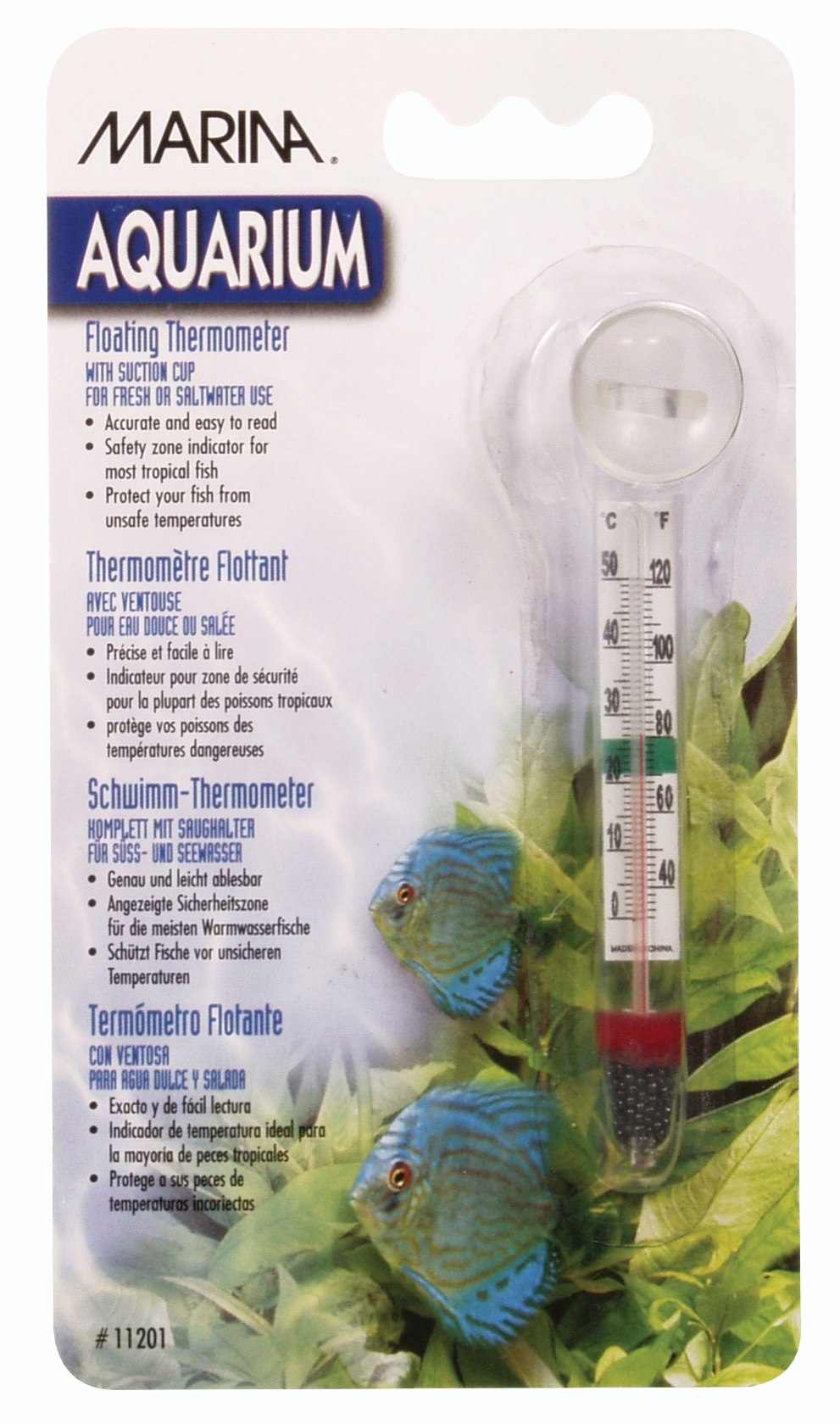 Marina glass floating aquarium thermometer with suction cup
