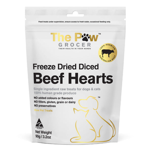 The Paw Grocer Freeze Dried Dogs & Cats Treats Beef Hearts - 90g | PeekAPaw Pet Supplies