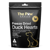 The Paw Grocer Black Label Duck Heart dog treats, 72g pack front