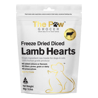 The Paw Grocer Diced Lamb Hearts dog & cat treats, 90g pack front