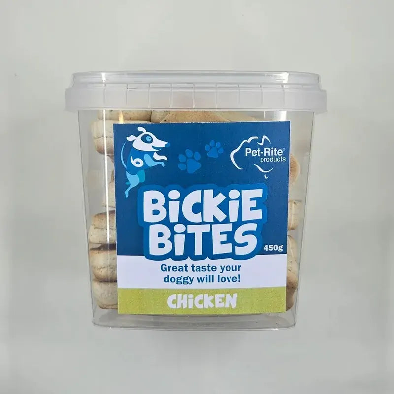 Pet-Rite Chicken Bickie Bites dog treats 450g resealable bag