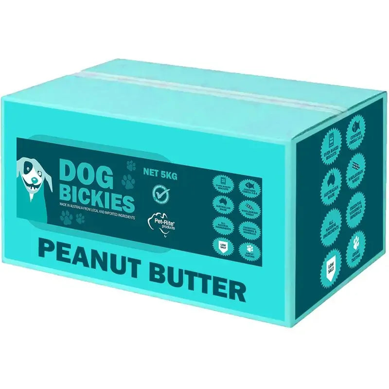 Pet-Rite Peanut Butter Bickies dog biscuits 5kg bulk box front of pack