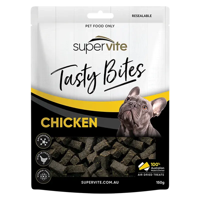 SuperVite Tasty Bites chicken dog treats 150g pack front