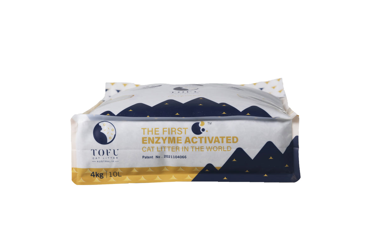 Tofu Cat Litter Australia Original 4kg bag lying flat, side-on view