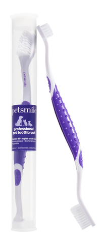 Petsmile professional pet toothbrush with a purple handle and dual-ended head
