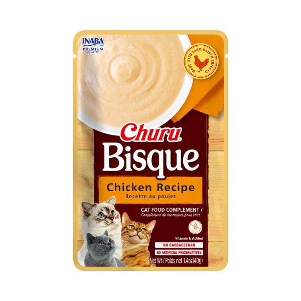 Inaba Churu Bisque Chicken Recipe, front of the current 40g pouch