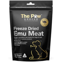 The Paw Grocer Black Label Emu Meat treats, 72g pack front