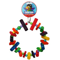 Cheeky Bird Wood & Bead Circle bird toy, a ring of coloured wooden blocks and beads