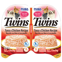 Inaba Twin Cups Tuna & Chicken Recipe cat treats, the joined pair of cups seen from above